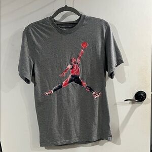 Jordan Men's Gray Short-Sleeve Tee with Red Jumpman Graphic